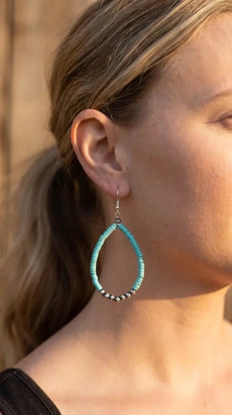 Western Teardrop Earrings with Faux Turquoise — Crafted 2½" Drop - Rooted & Reckless Co.