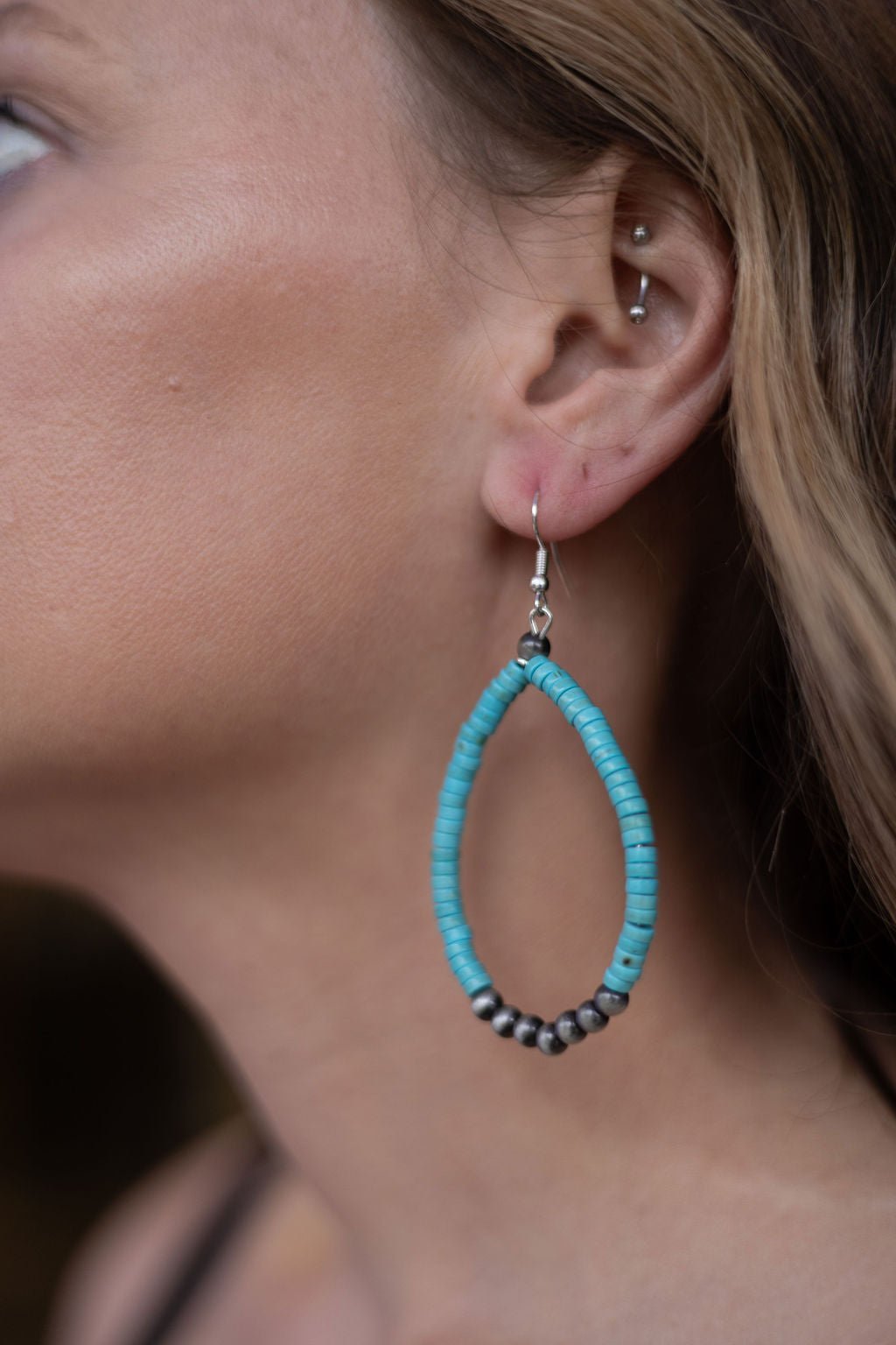 Western Teardrop Earrings with Faux Turquoise — Crafted 2½" Drop - Rooted & Reckless Co.