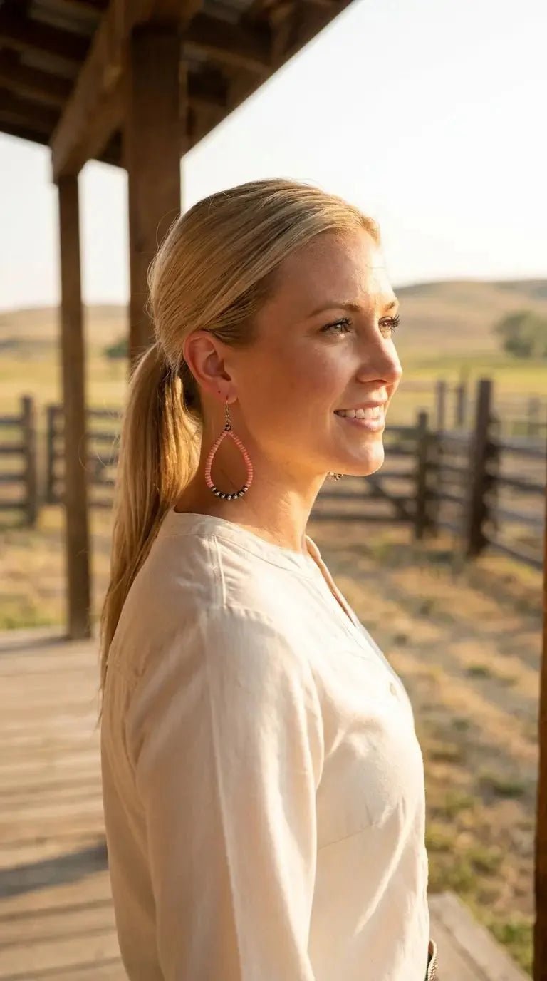Western Teardrop Earrings with Pink Stones — 2½" Drop Southwestern Statement - Rooted & Reckless Co.