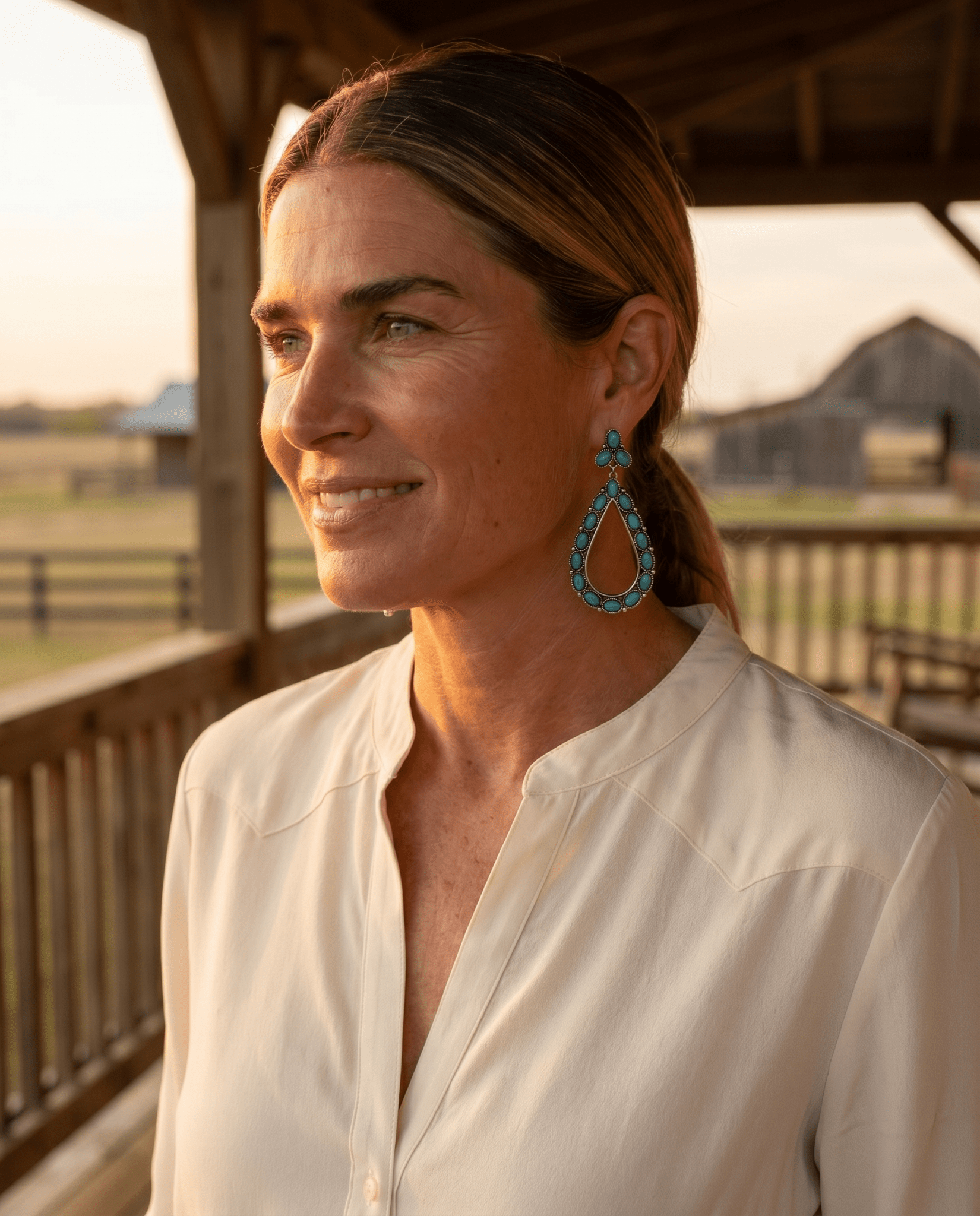 Western Teardrop Faux Turquoise Earrings — Everyday 2½" Drop - Rooted & Reckless Co.