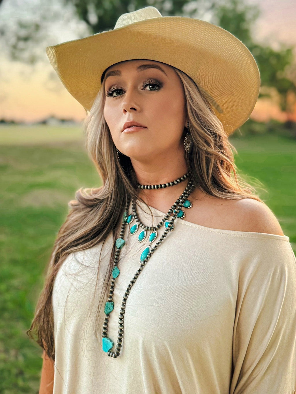 Western Teardrop Faux Turquoise & Sterling Pearl Necklace — 16 Inch Southwestern Pendant - Rooted & Reckless Co.