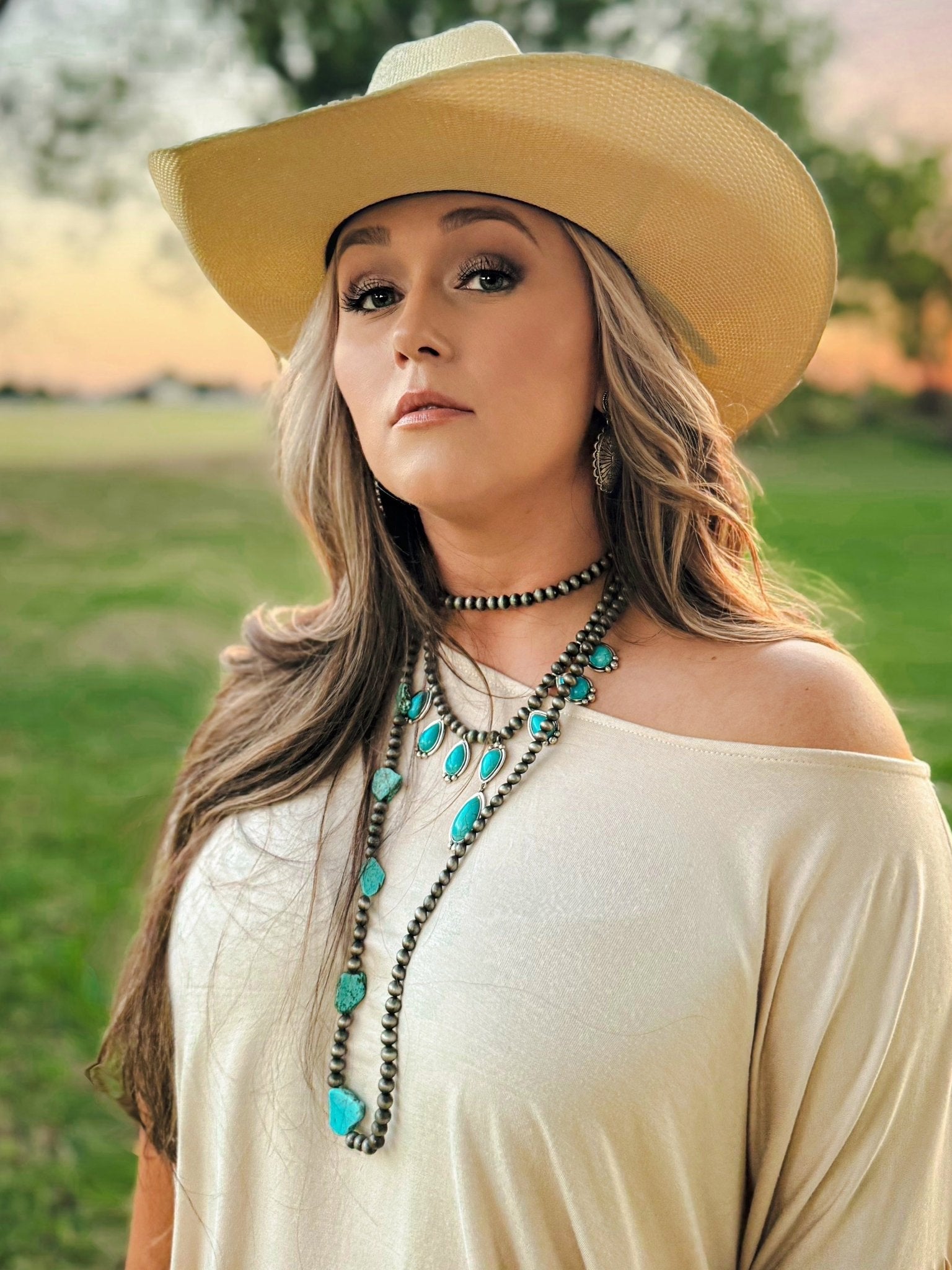 Western Teardrop Faux Turquoise & Sterling Pearl Necklace — 16 Inch Southwestern Pendant - Rooted & Reckless Co.