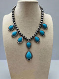 Western Teardrop Faux Turquoise & Sterling Pearl Necklace — 16 Inch Southwestern Pendant - Rooted & Reckless Co.