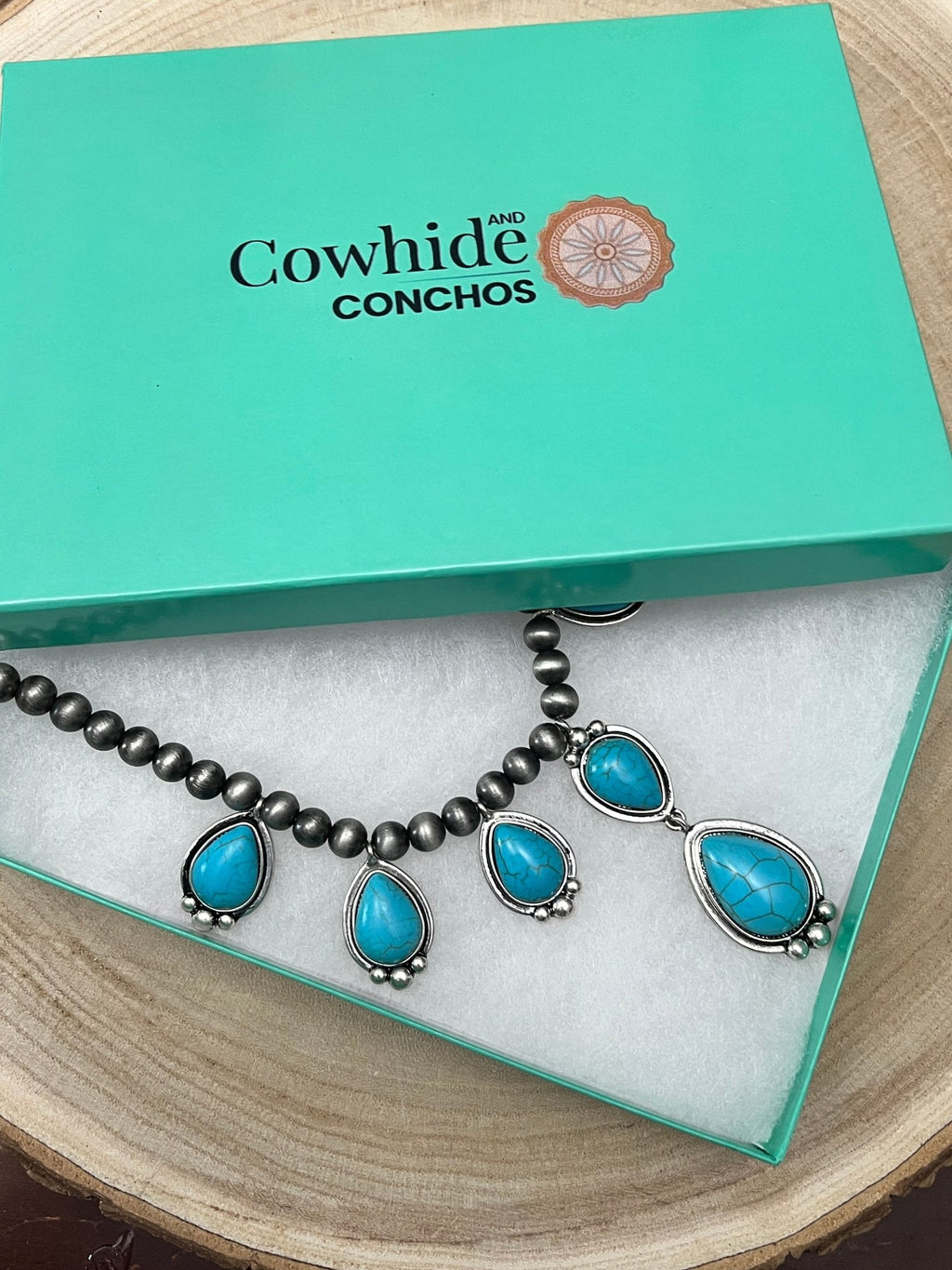 Western Teardrop Faux Turquoise & Sterling Pearl Necklace — 16 Inch Southwestern Pendant - Rooted & Reckless Co.