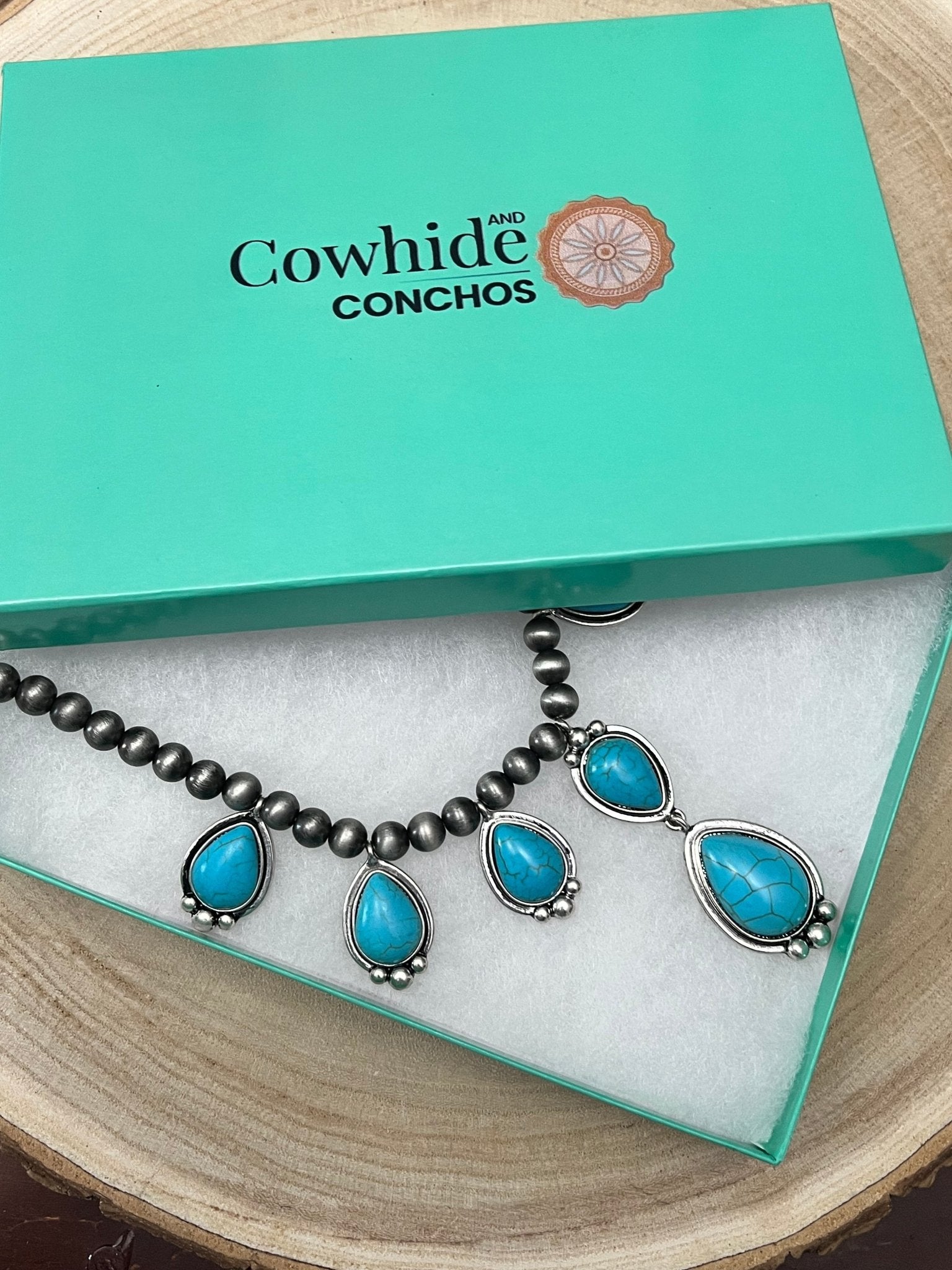 Western Teardrop Faux Turquoise & Sterling Pearl Necklace — 16 Inch Southwestern Pendant - Rooted & Reckless Co.