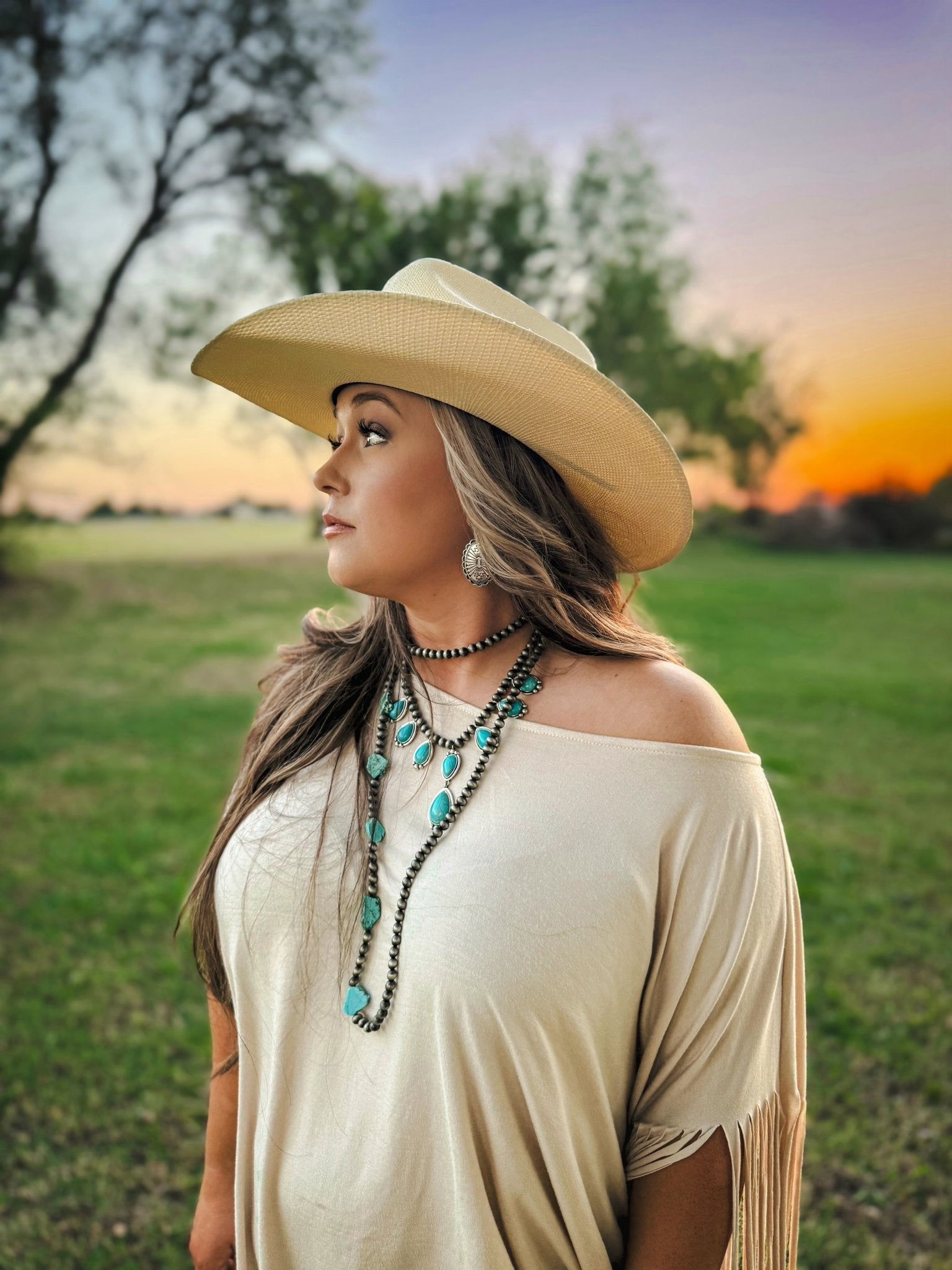 Western Teardrop Faux Turquoise & Sterling Pearl Necklace — 16 Inch Southwestern Pendant - Rooted & Reckless Co.