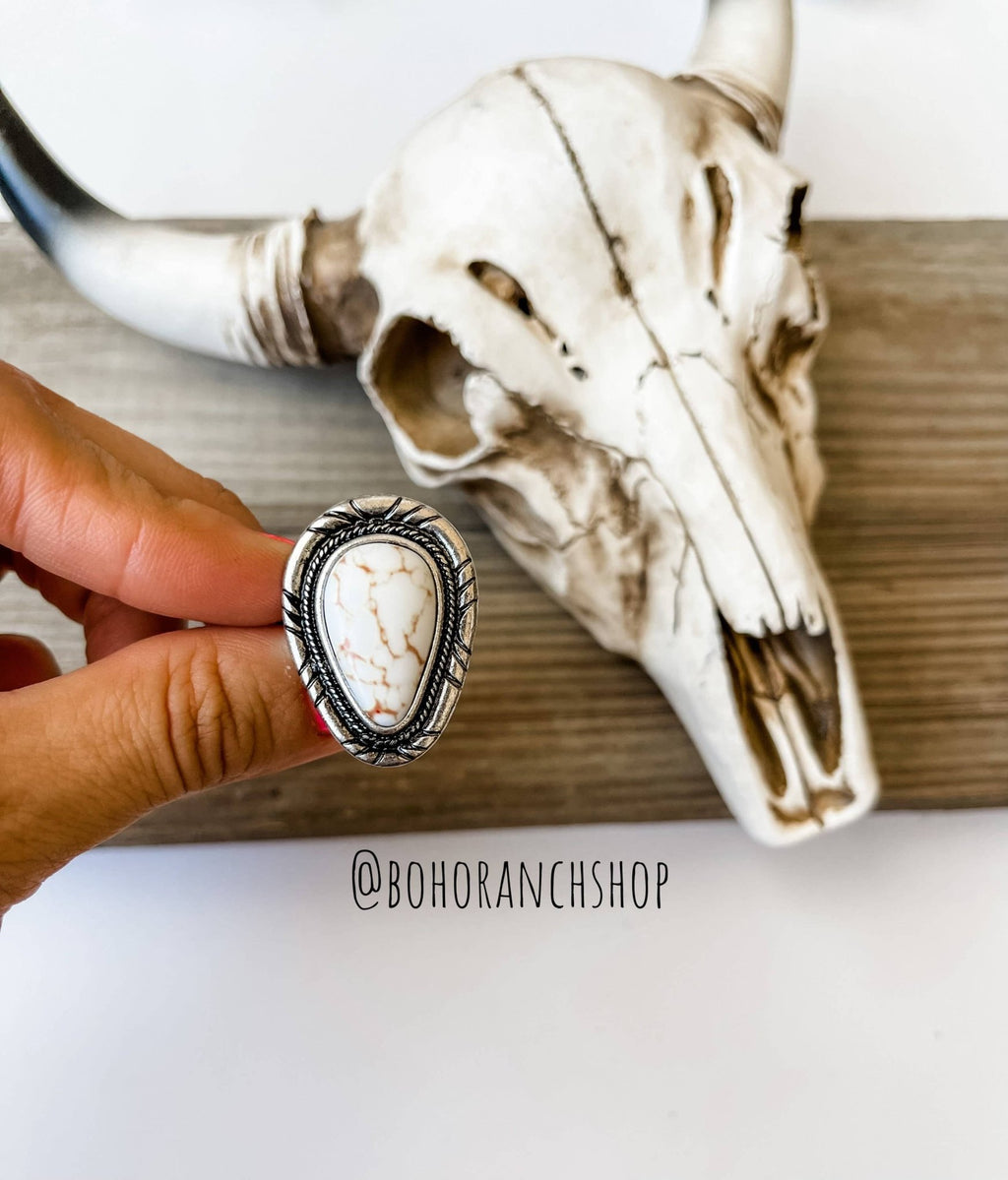 Western Teardrop Stone Cuff Ring - Rooted & Reckless Co.