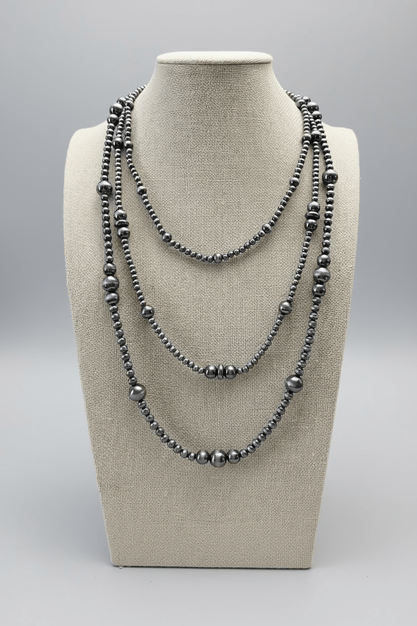 Western Three-Row Faux Sterling Pearl Layered Necklace Set — Graduated Single-Clasp Look - Rooted & Reckless Co.