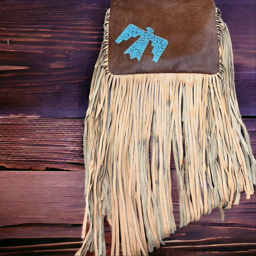 Western Thunderbird Cowhide Crossbody / Tooled Leather Clutch — Convertible Genuine Cowhide - Rooted & Reckless Co.