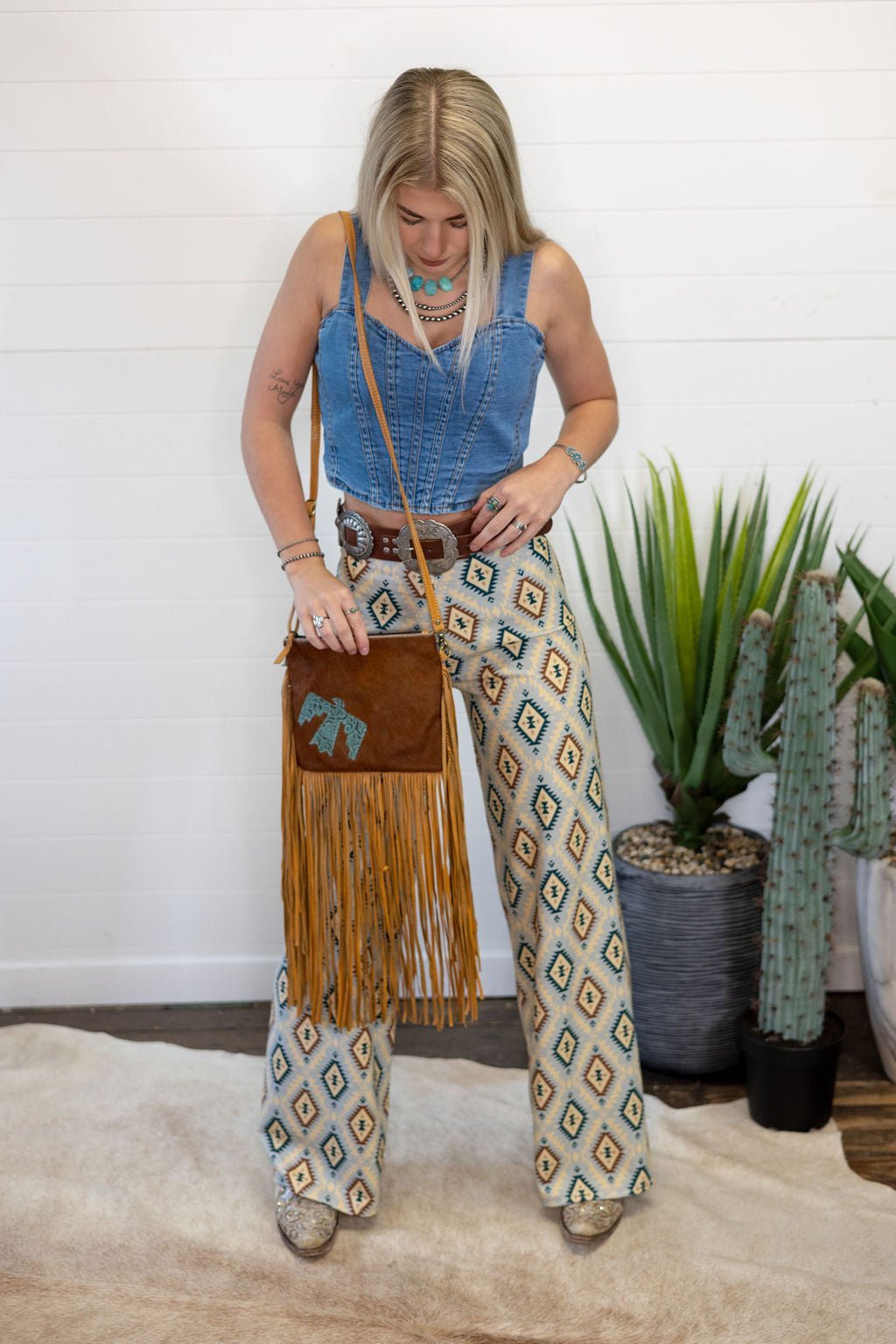 Western Thunderbird Cowhide Crossbody / Tooled Leather Clutch — Convertible Genuine Cowhide - Rooted & Reckless Co.