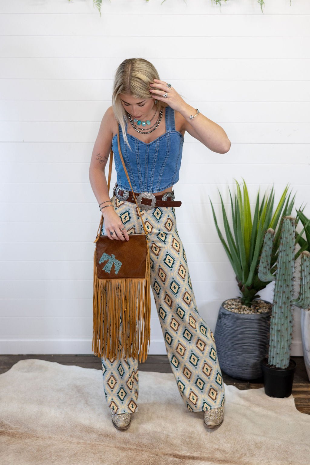 Western Thunderbird Cowhide Crossbody / Tooled Leather Clutch — Convertible Genuine Cowhide - Rooted & Reckless Co.
