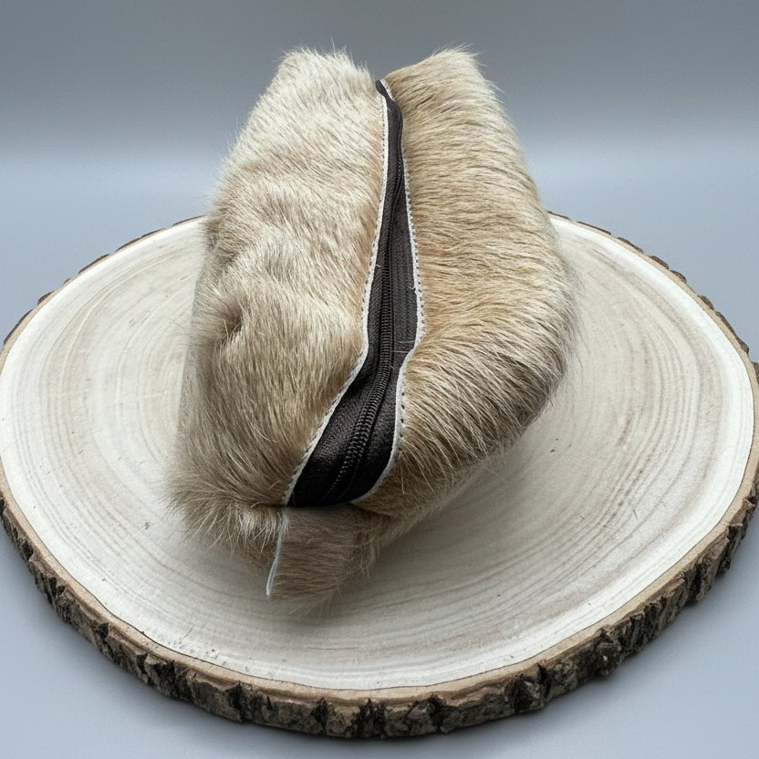 Western Toiletry Bag — Beige Hair-on-Hide Cowhide (8" Travel-Ready) - Rooted & Reckless Co.