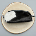 Western Toiletry Bag — Black & White Hair-on-Hide Cowhide (8" Travel-Ready) - Rooted & Reckless Co.