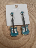 Western Turquoise Guitar Dangle Earrings — Country Music 2" Drop - Rooted & Reckless Co.