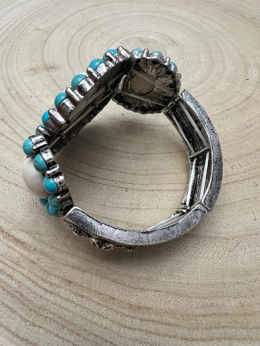 Western Turquoise & White Buffalo Stretch Cuff Bracelet — Bold Southwestern Statement - Rooted & Reckless Co.