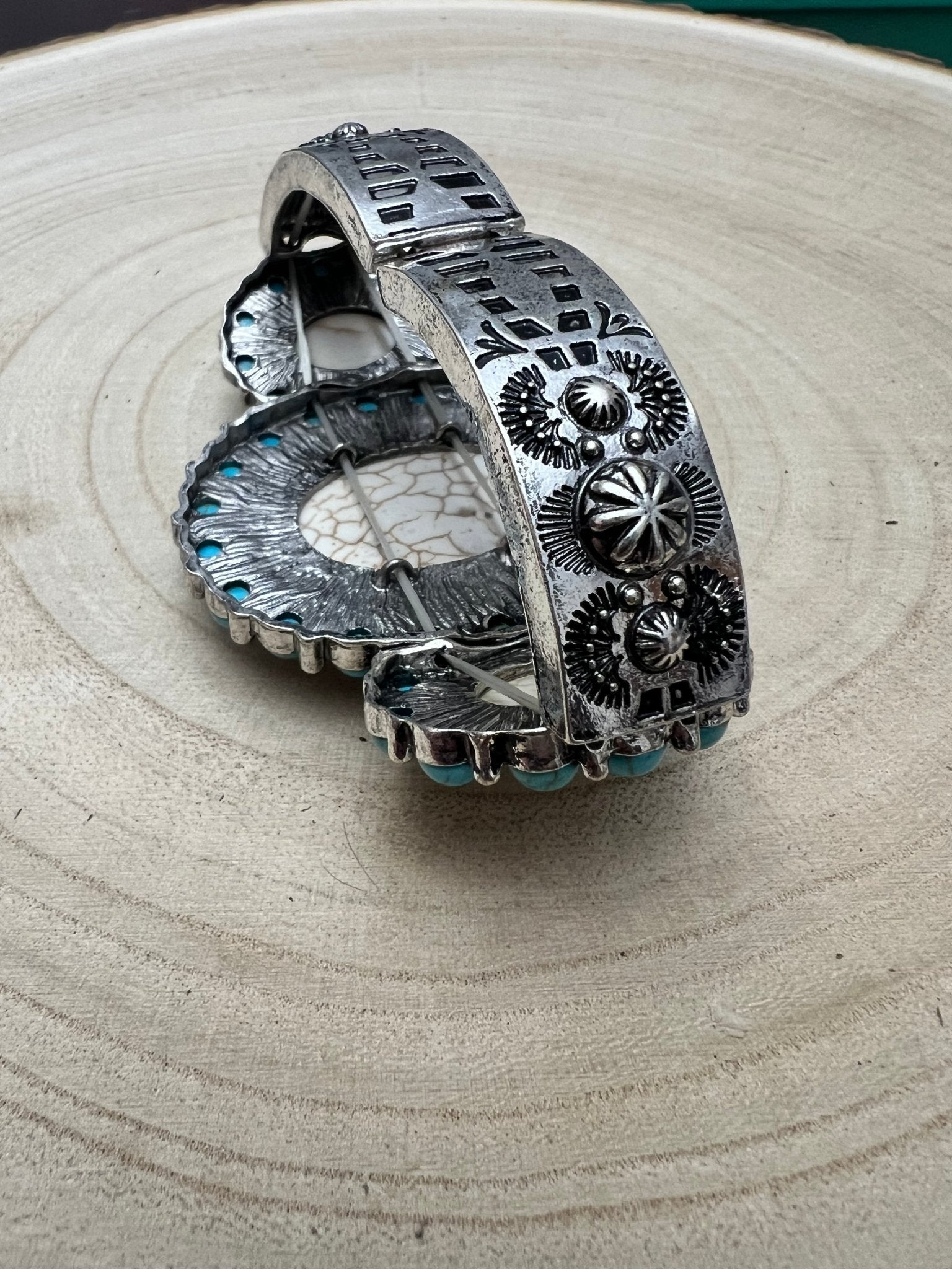 Western Turquoise & White Buffalo Stretch Cuff Bracelet — Bold Southwestern Statement - Rooted & Reckless Co.