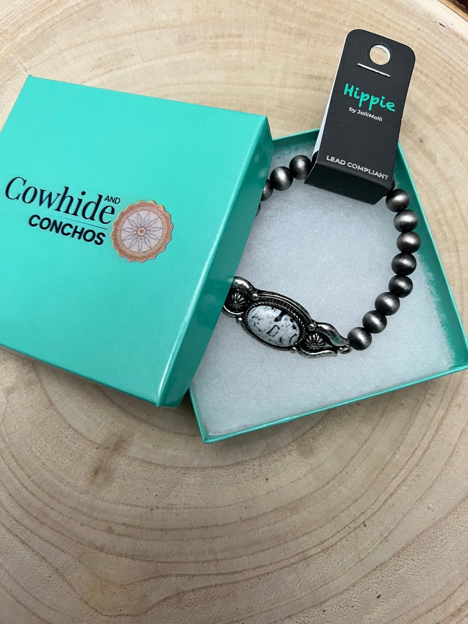 Western White Buffalo & Sterling Pearl Stretch Bracelet - Rooted & Reckless Co.
