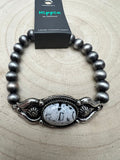 Western White Buffalo & Sterling Pearl Stretch Bracelet - Rooted & Reckless Co.