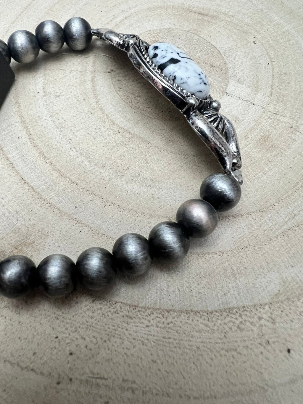 Western White Buffalo & Sterling Pearl Stretch Bracelet - Rooted & Reckless Co.