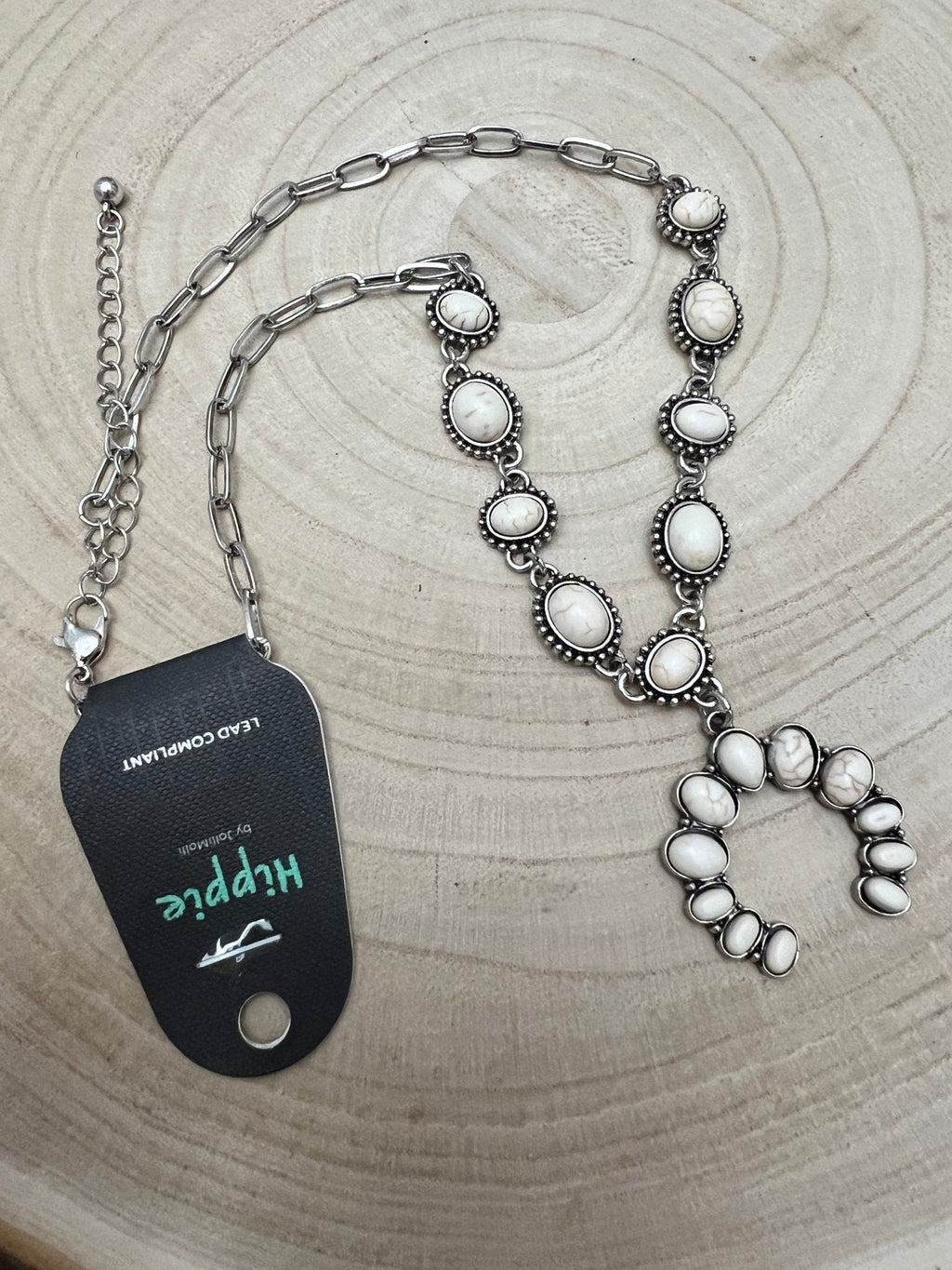 Western White Stone Faux Squash Blossom Necklace — 16 Inch Southwestern Statement - Rooted & Reckless Co.