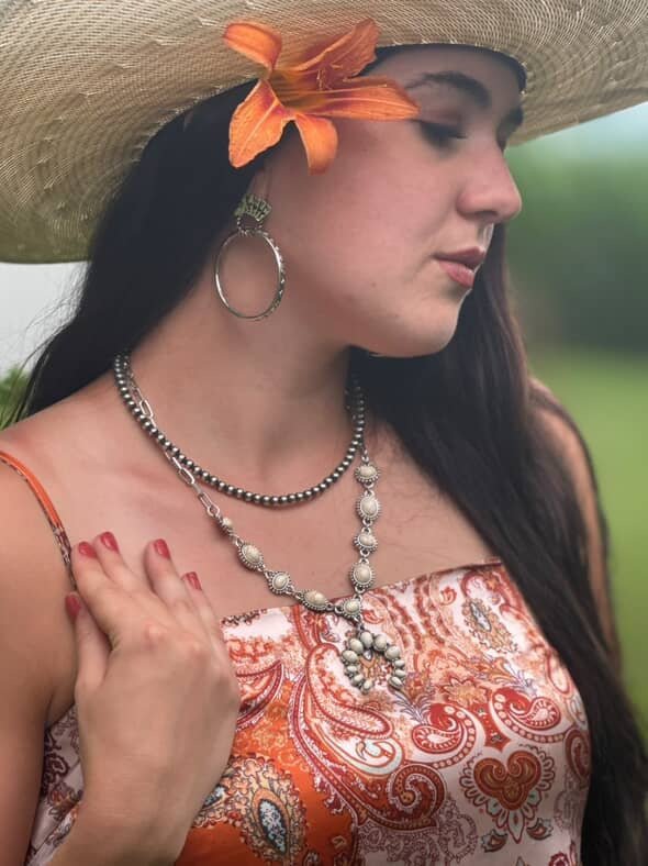 Western White Stone Faux Squash Blossom Necklace — 16 Inch Southwestern Statement - Rooted & Reckless Co.