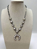 Western White Stone Faux Squash Blossom Necklace — 16 Inch Southwestern Statement - Rooted & Reckless Co.