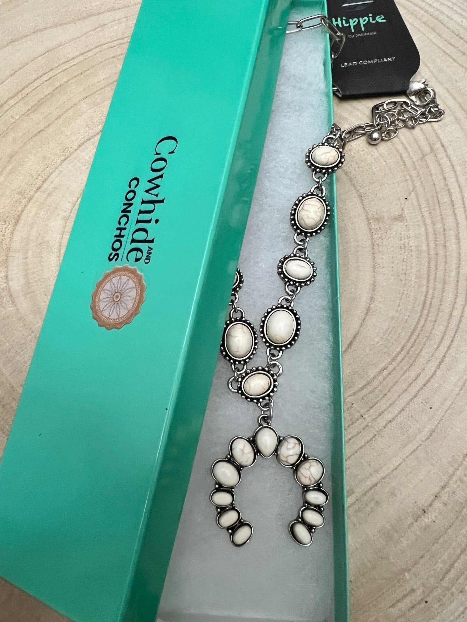 Western White Stone Faux Squash Blossom Necklace — 16 Inch Southwestern Statement - Rooted & Reckless Co.