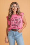 Western Wild West Whiskey Graphic Print Sleeveless Muscle Top - Rooted & Reckless Co.