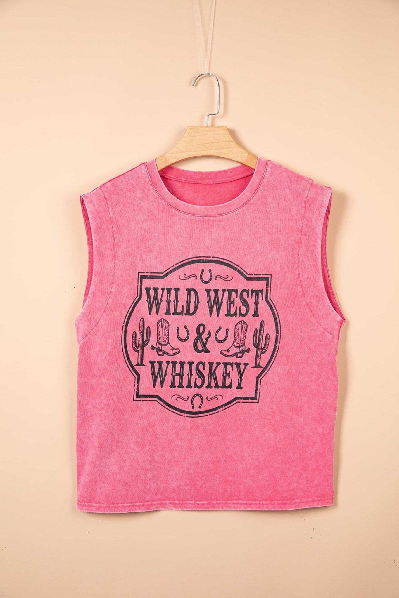 Western Wild West Whiskey Graphic Print Sleeveless Muscle Top - Rooted & Reckless Co.