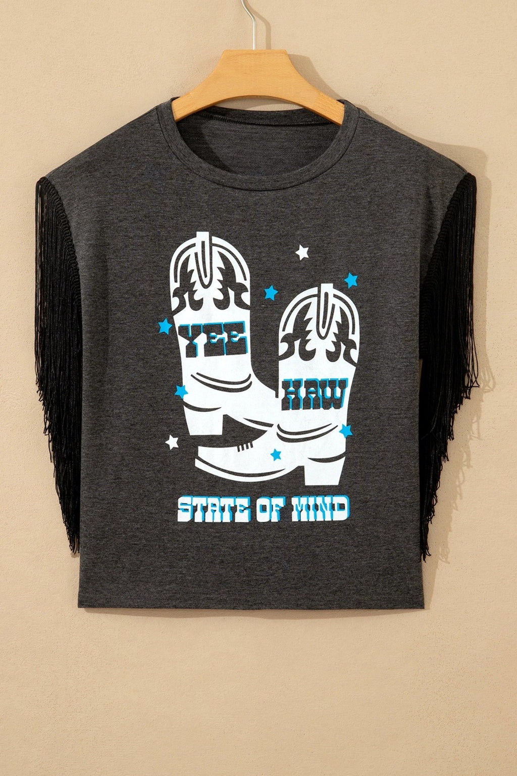 Western Yee Haw State of Mind Fringe Sleeve Tee - Rooted & Reckless Co.