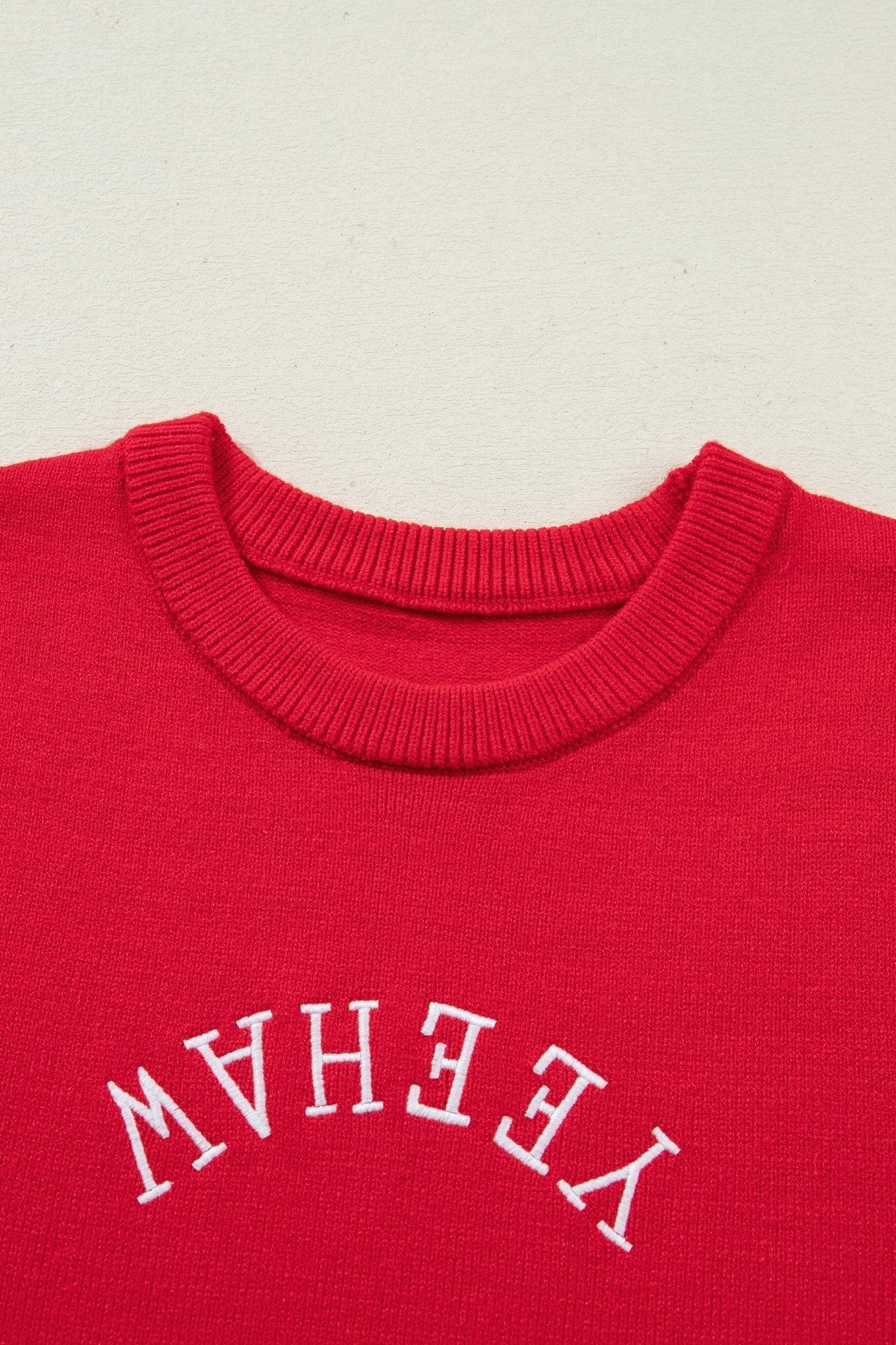 Western YEEHAW Embroidered Short Sleeve Sweater - Rooted & Reckless Co.