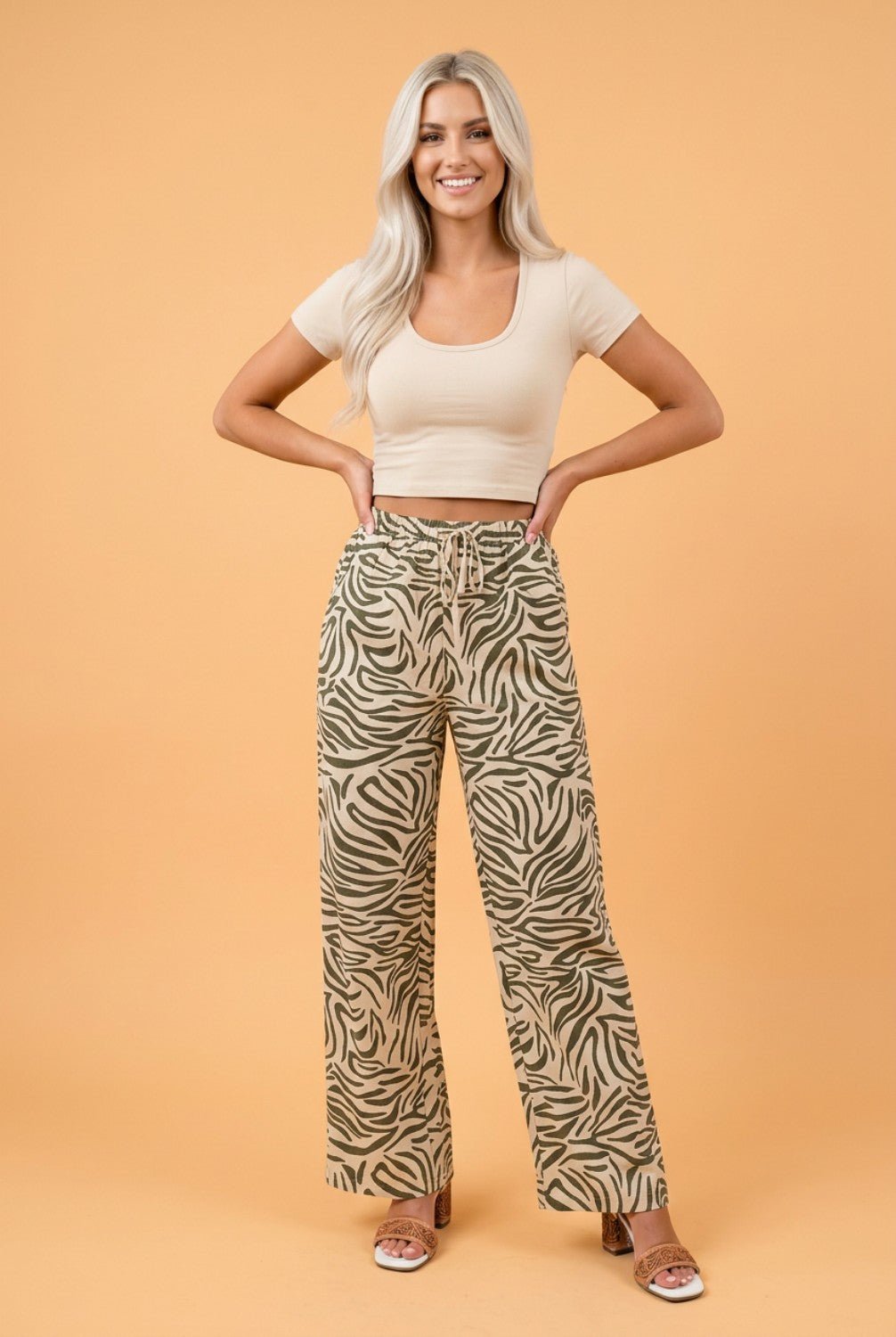 Western Zebra Drawstring High Waist Pocketed Pants - Rooted & Reckless Co.