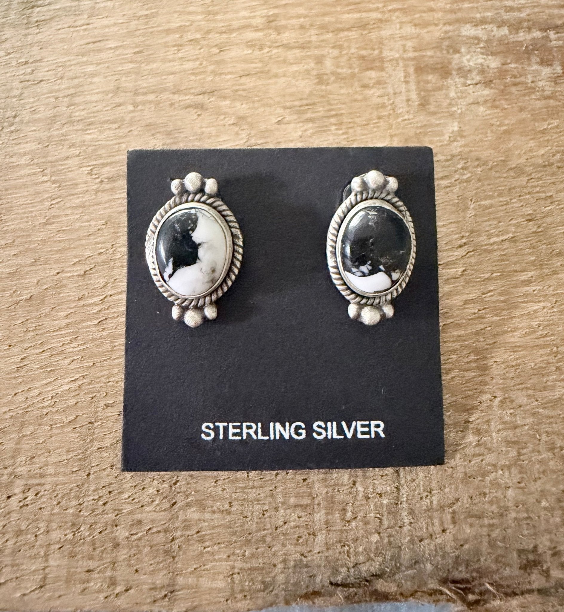 White Buffalo and Sterling Silver Stud Earrings-2 - Rooted & Reckless Co.