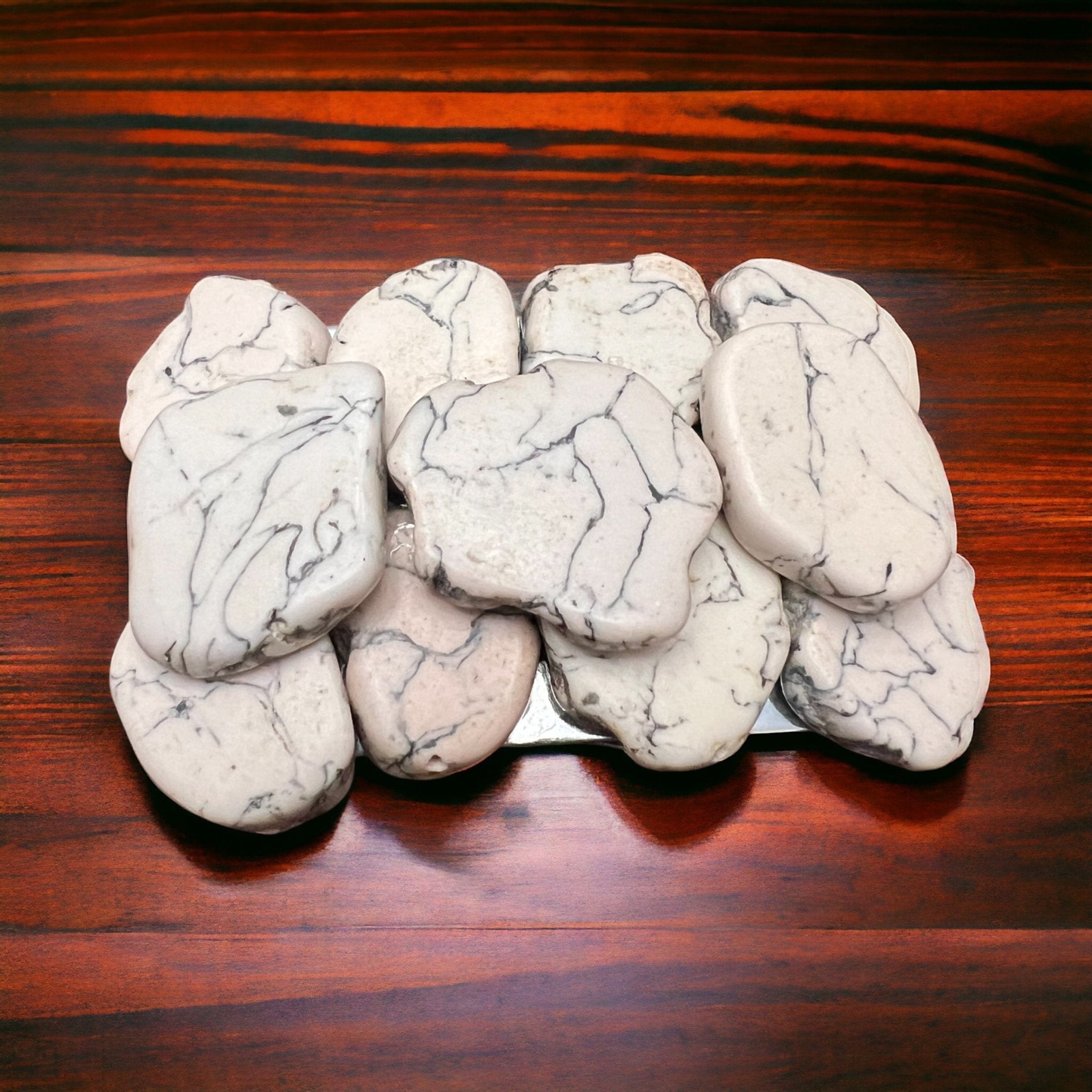 White Turquoise Howlite Slab Belt Buckle — Medium (4-5" long), Snap or Screw Attach - Rooted & Reckless Co.