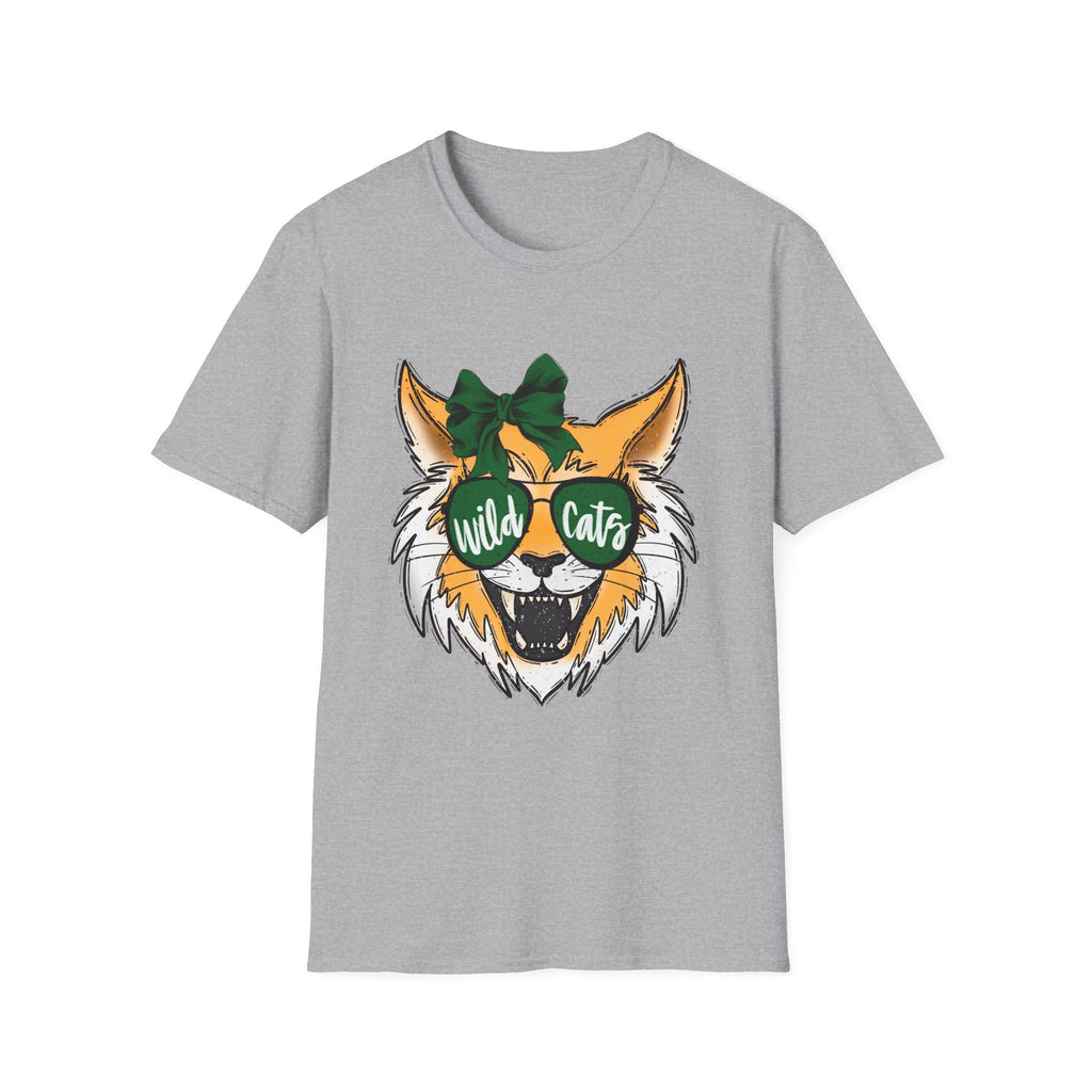 Wild Cats Tee — Cute Wildcat with Green Bow & "Wild Cats" Sunglasses Graphic - Rooted & Reckless Co.