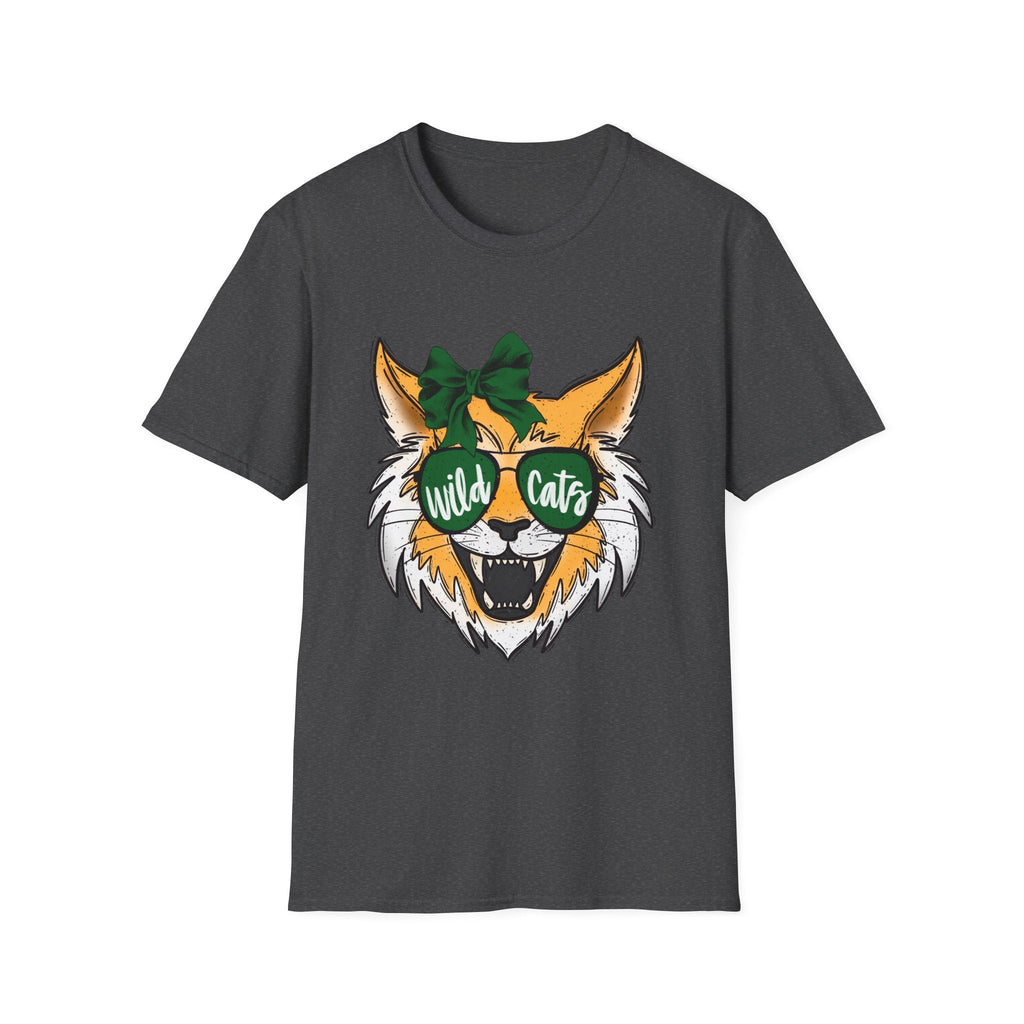 Wild Cats Tee — Cute Wildcat with Green Bow & "Wild Cats" Sunglasses Graphic - Rooted & Reckless Co.