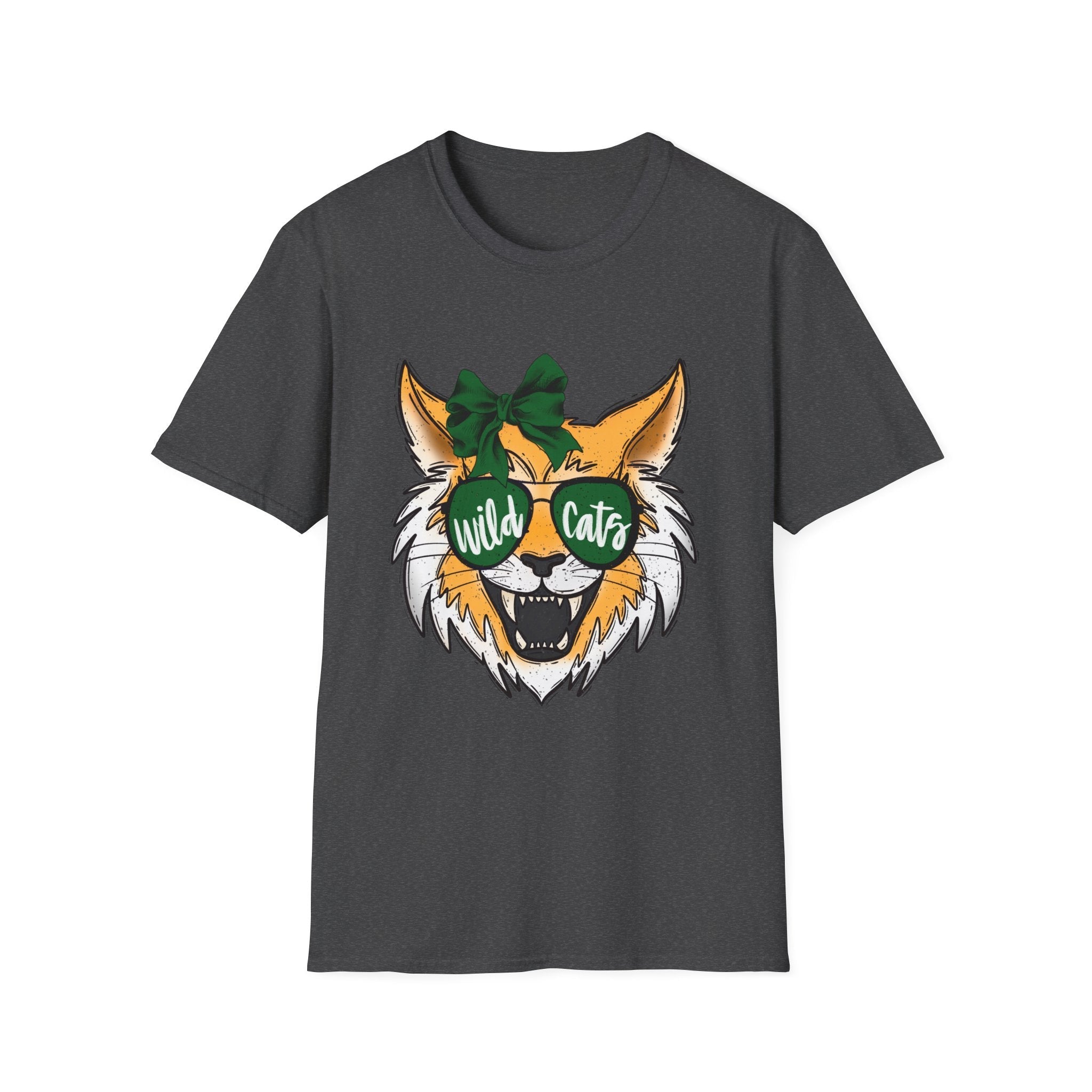 Wild Cats Tee — Cute Wildcat with Green Bow & "Wild Cats" Sunglasses Graphic - Rooted & Reckless Co.