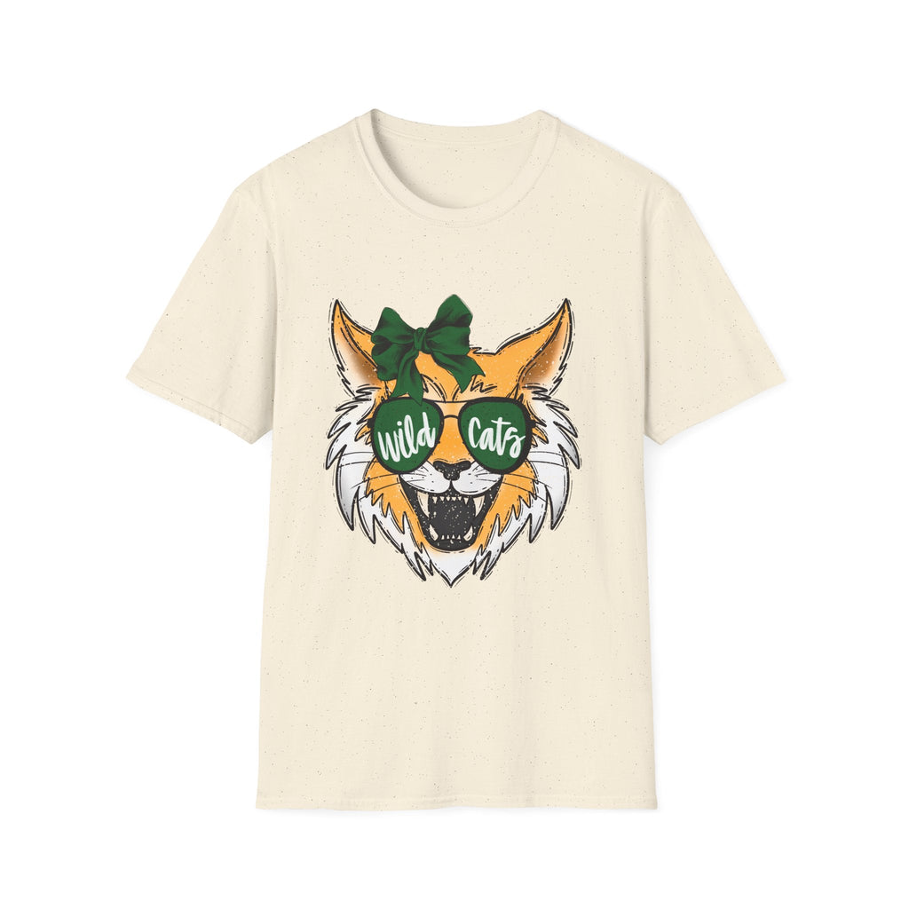 Wild Cats Tee — Cute Wildcat with Green Bow & "Wild Cats" Sunglasses Graphic - Rooted & Reckless Co.