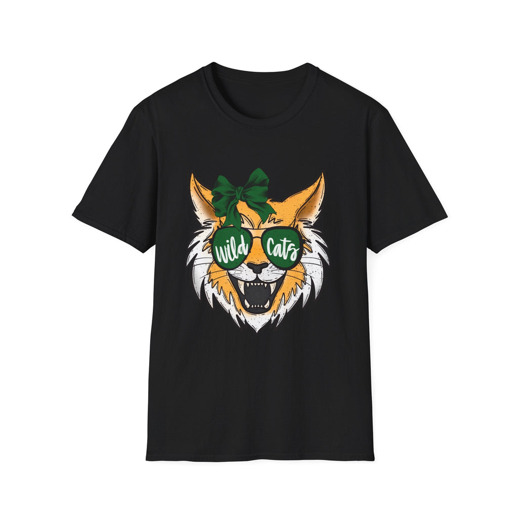 Wild Cats Tee — Cute Wildcat with Green Bow & "Wild Cats" Sunglasses Graphic - Rooted & Reckless Co.