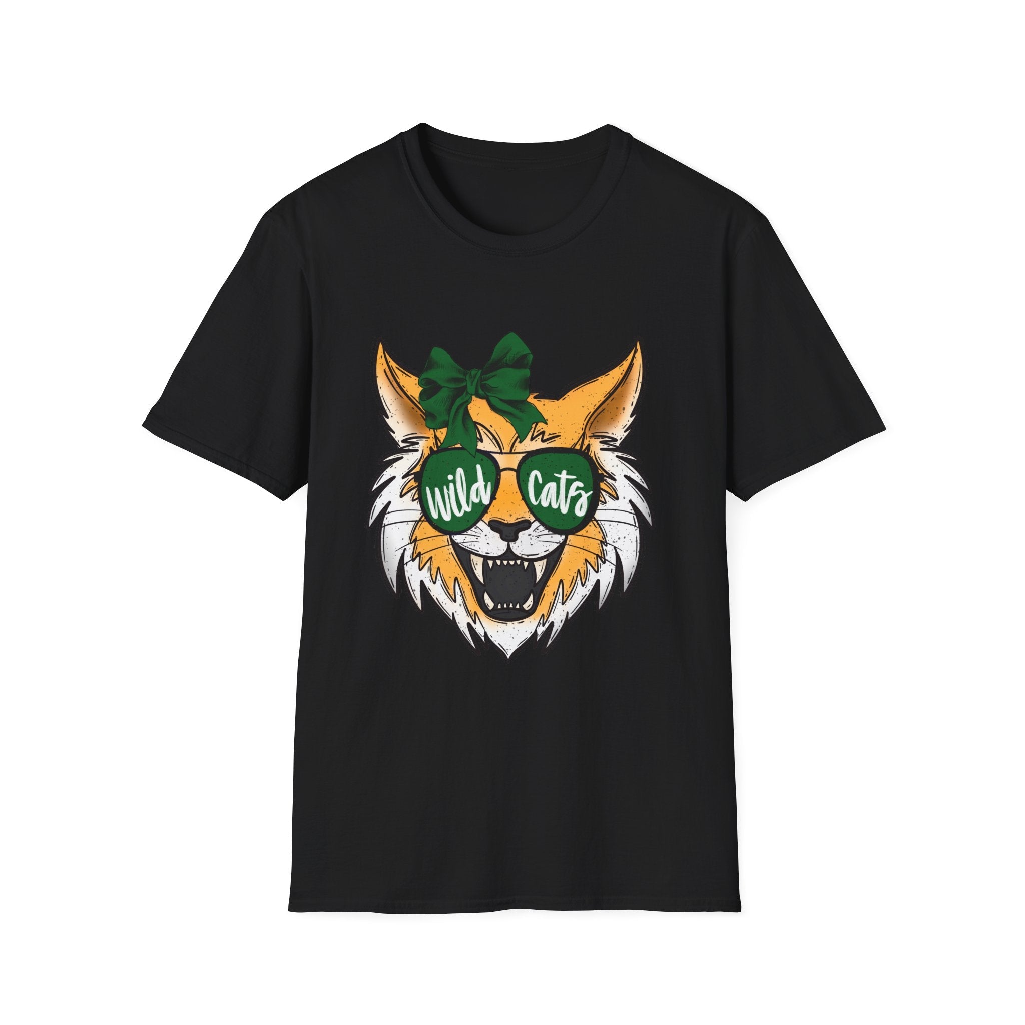 Wild Cats Tee — Cute Wildcat with Green Bow & "Wild Cats" Sunglasses Graphic - Rooted & Reckless Co.