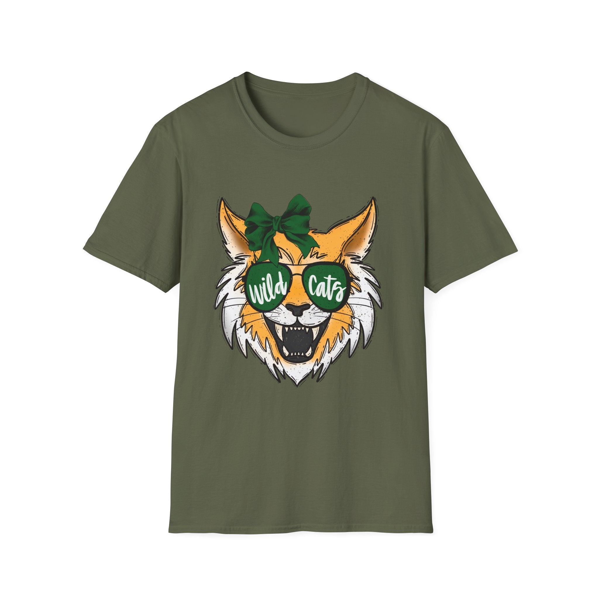 Wild Cats Tee — Cute Wildcat with Green Bow & "Wild Cats" Sunglasses Graphic - Rooted & Reckless Co.