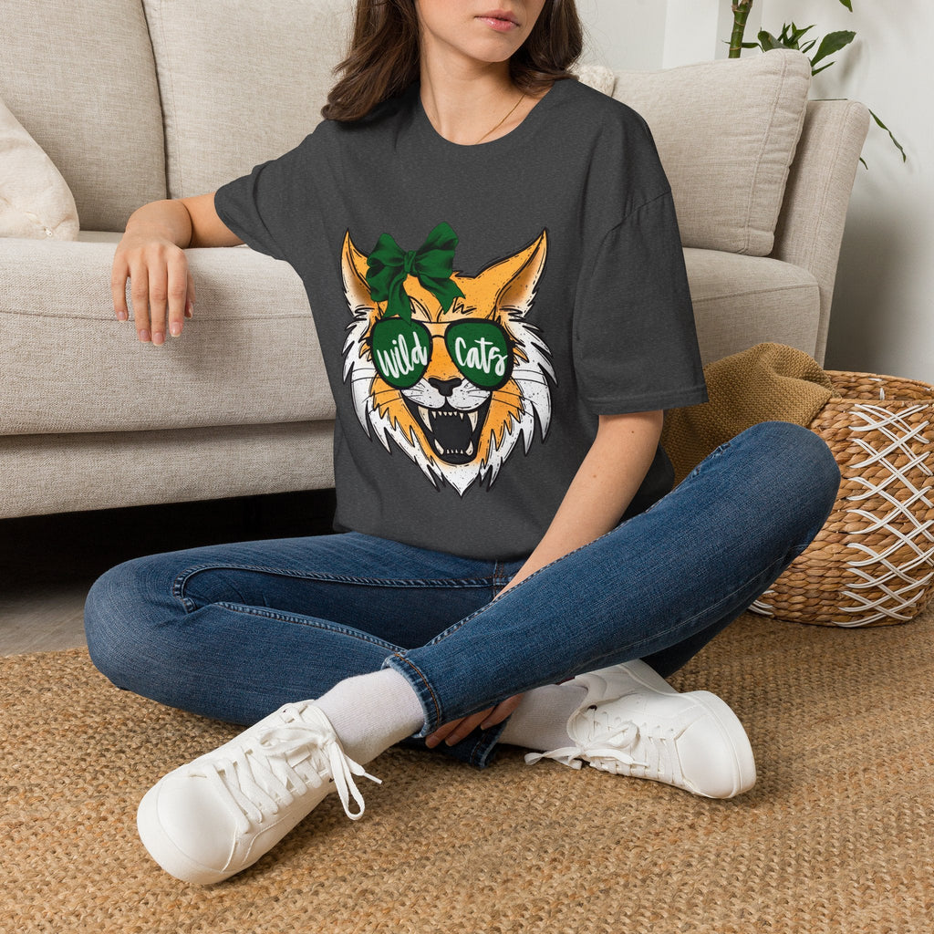 Wild Cats Tee — Cute Wildcat with Green Bow & "Wild Cats" Sunglasses Graphic - Rooted & Reckless Co.