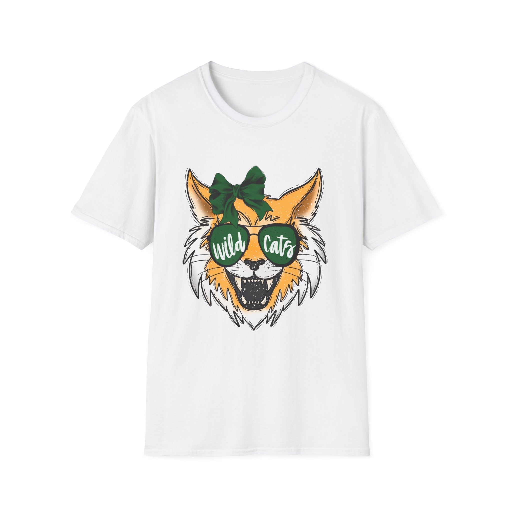 Wild Cats Tee — Cute Wildcat with Green Bow & "Wild Cats" Sunglasses Graphic - Rooted & Reckless Co.