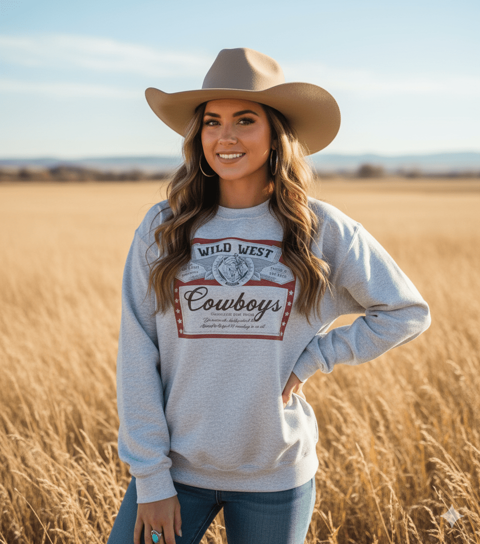 Wild West Cowboys Western Beer Logo Graphic Sweatshirt - Rooted & Reckless Co.