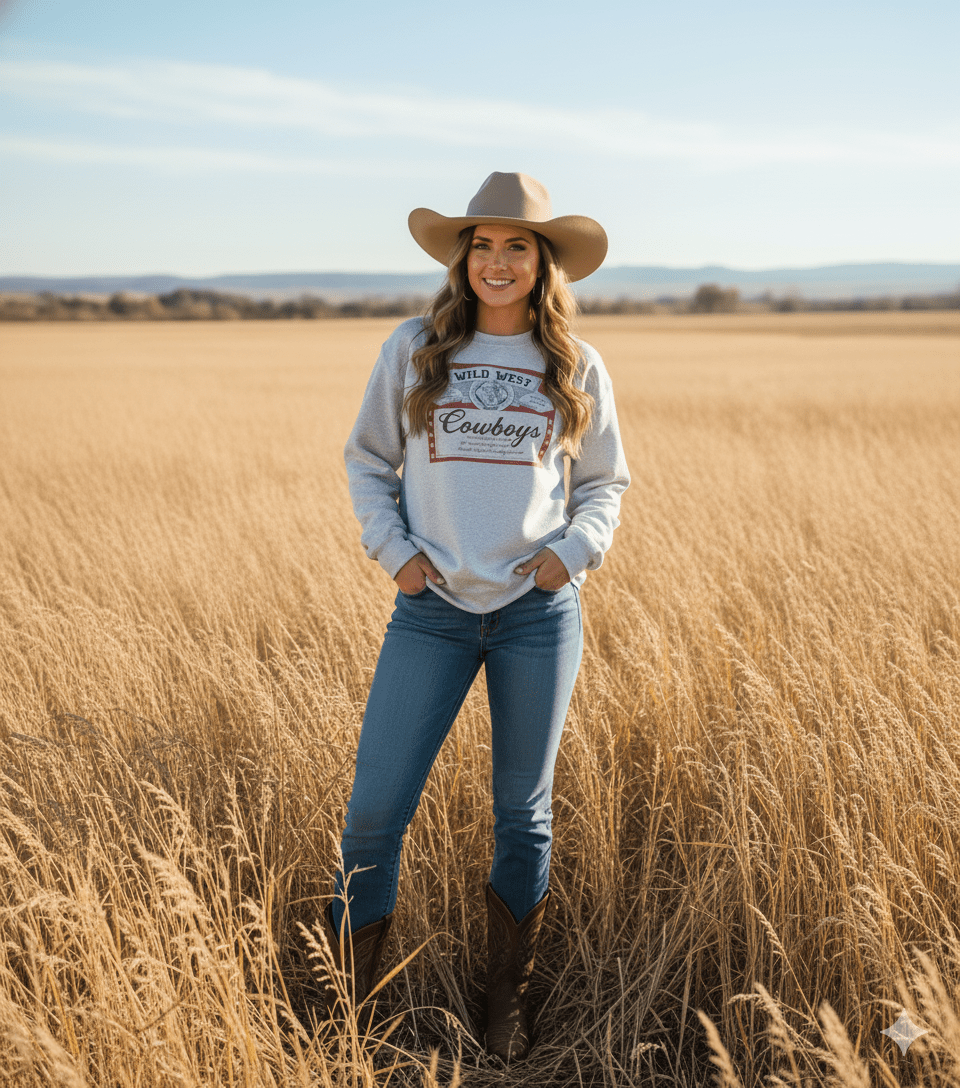 Wild West Cowboys Western Beer Logo Graphic Sweatshirt - Rooted & Reckless Co.