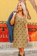 "Wild West" Horse Print Western Tank Dress — Tan Spaghetti Strap with Allover Horse & Barbed Wire Print - Rooted & Reckless Co.