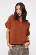 Wishlist Apparel Rust Half-Zip Pullover Western Sweater — Short Sleeve with Classic Collar Relaxed Fit - Rooted & Reckless Co.