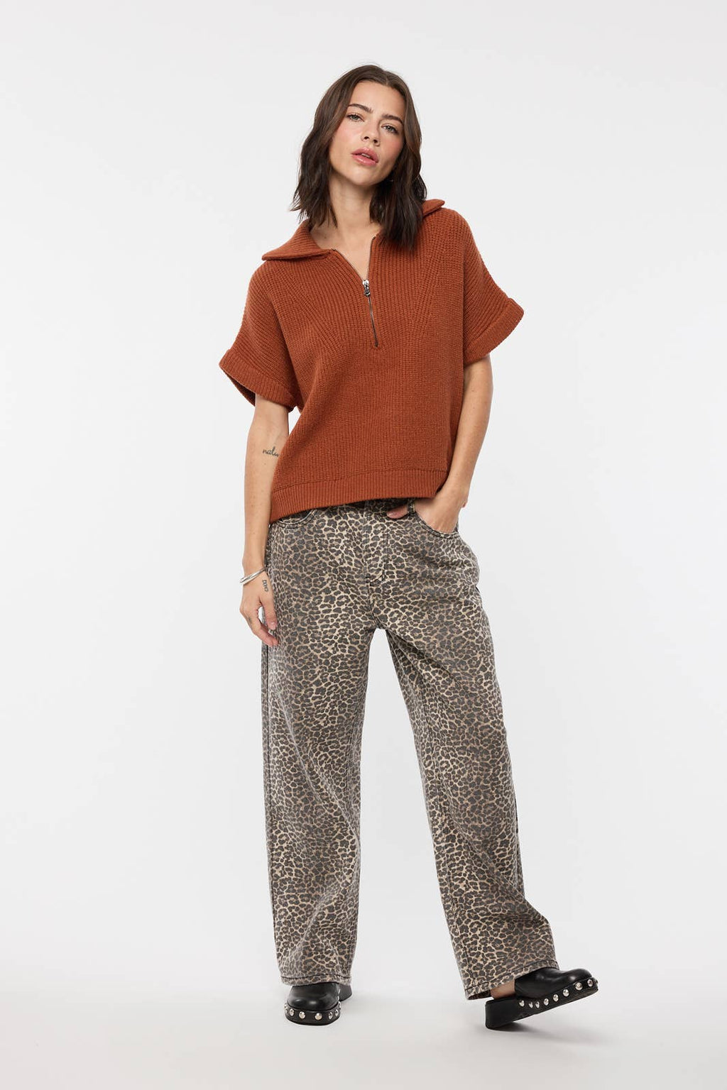 Wishlist Apparel Rust Half-Zip Pullover Western Sweater — Short Sleeve with Classic Collar Relaxed Fit - Rooted & Reckless Co.