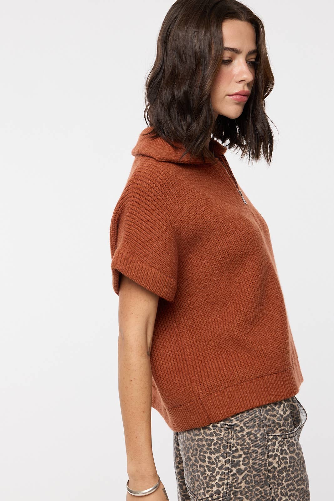 Wishlist Apparel Rust Half-Zip Pullover Western Sweater — Short Sleeve with Classic Collar Relaxed Fit - Rooted & Reckless Co.