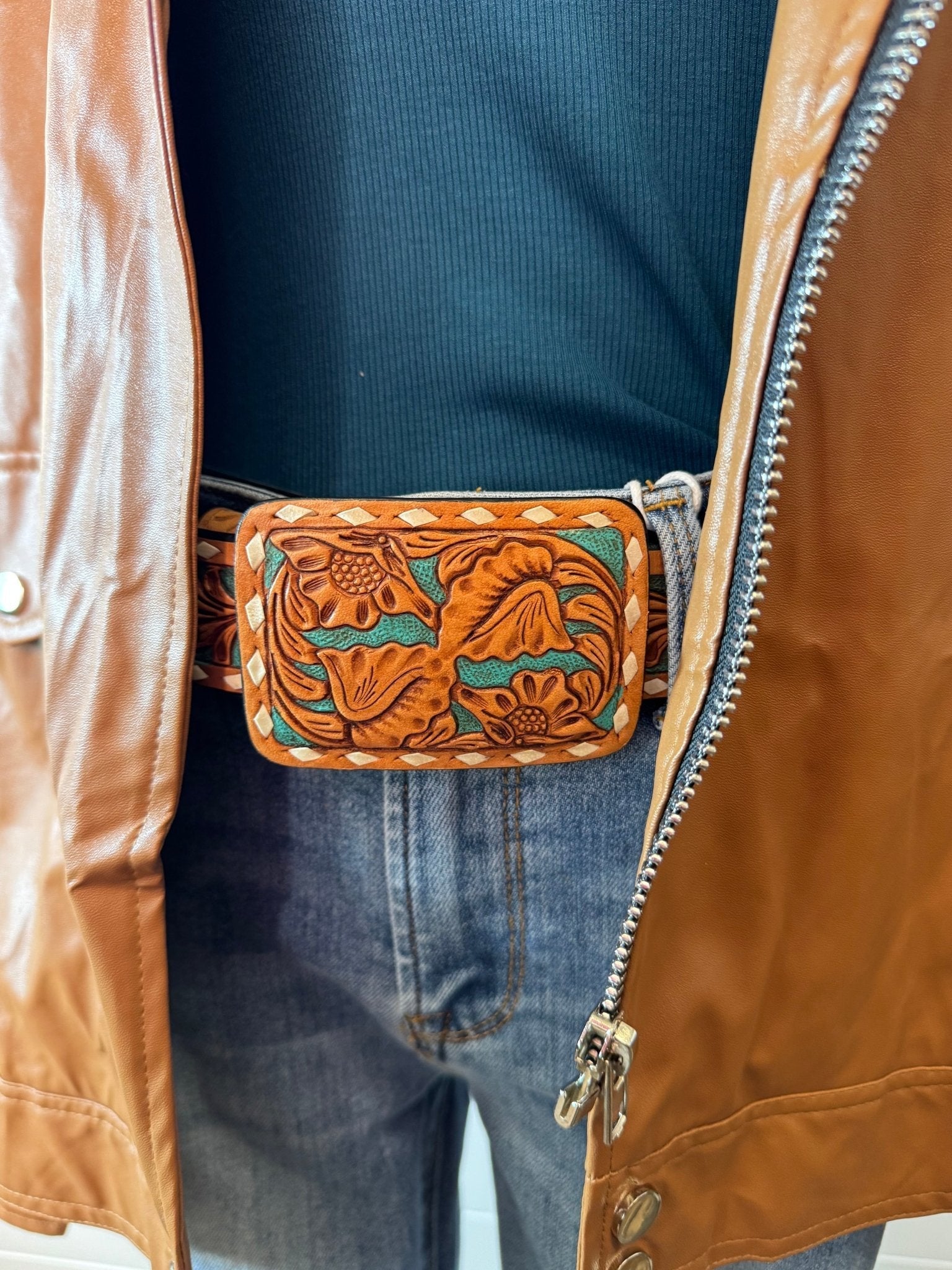 With Love, Molly "Ollie" Oversized Vegan Leather Western Moto Jacket — Matte Finish Relaxed Fit with Side Zipper Pockets (medium and large remain) - Rooted & Reckless Co.